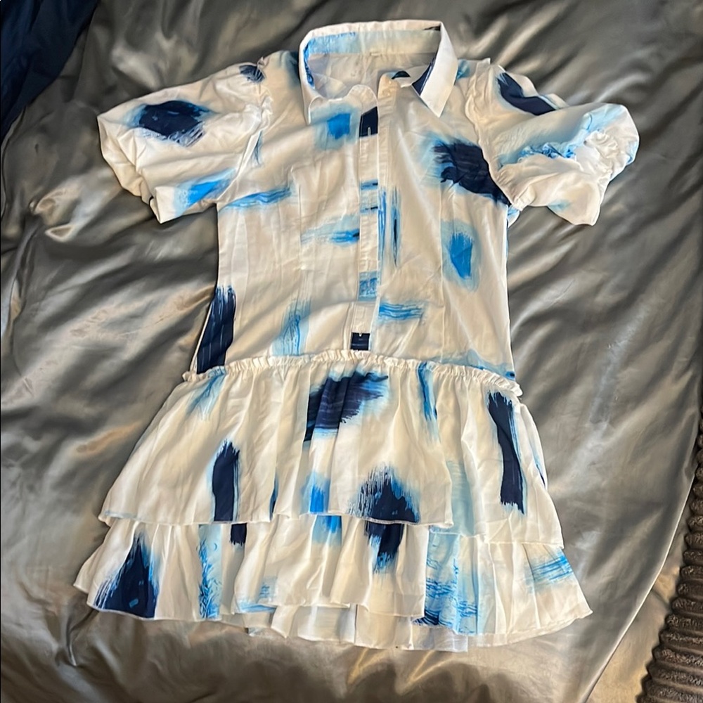 Stylish Blue and White Short Sleeve Dress
